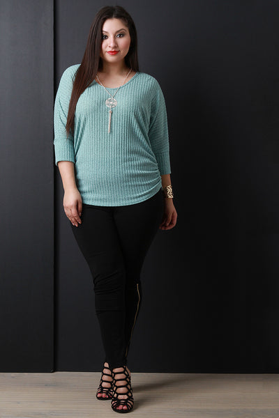 Marled Knit Dolman Sleeves Necklace Top