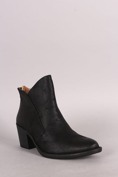 Qupid Asymmetrical Collar Chunky Heel Western Cowgirl Booties