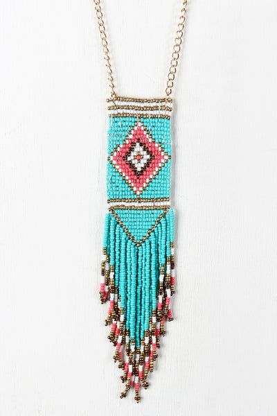 Diamond Beaded Fringe Pendant Necklace