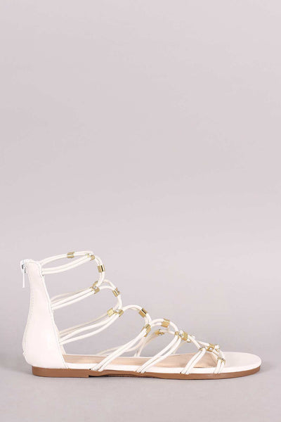 Bamboo Strappy Hardware Leather Flat Sandal