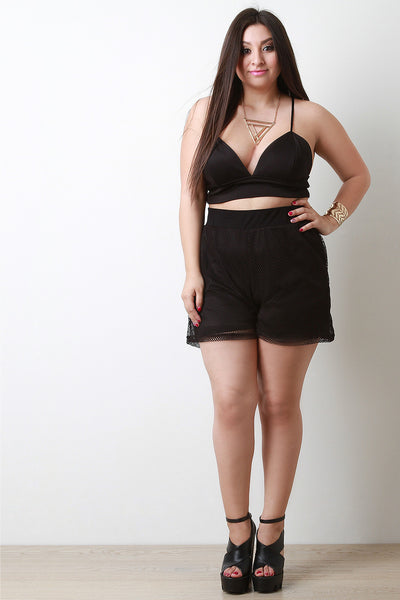 High Waist Mesh Double Layer Shorts