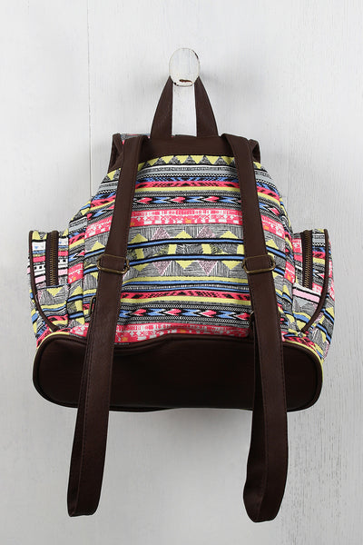 Tribal Buckle Strap Zip Pocket Backpack