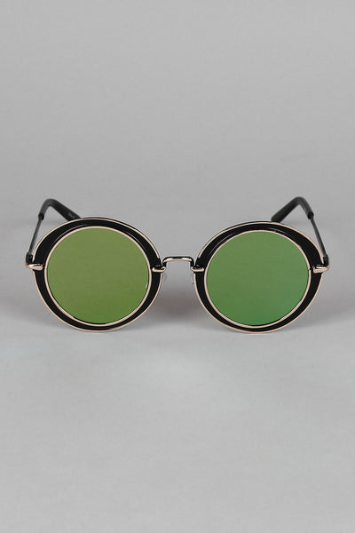 Metallic Trim Round Frame Sunglasses