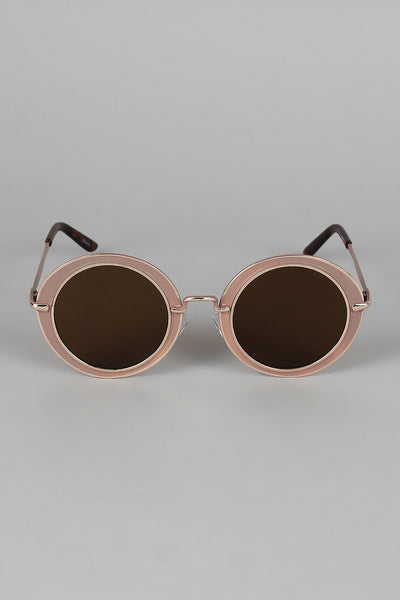 Metallic Trim Round Frame Sunglasses