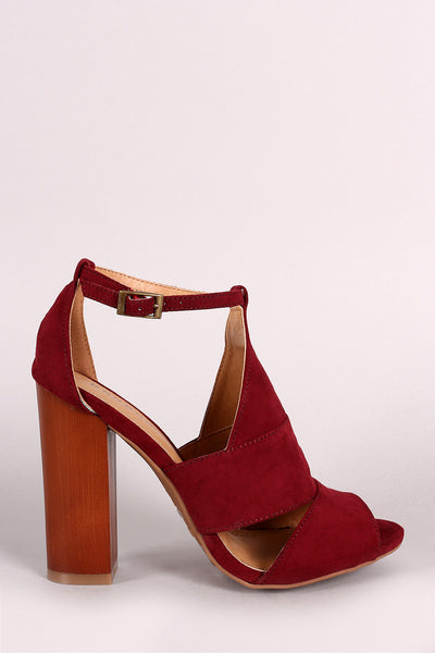 Bamboo Slit Mule Peep Toe Wooden Heel