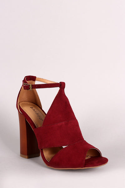 Bamboo Slit Mule Peep Toe Wooden Heel