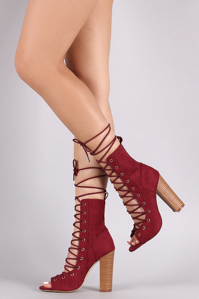 Liliana Suede Corset Lace Up Open Toe Ankle Booties