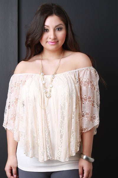 Semi-Sheer Lace Off The Shoulder Necklace Top