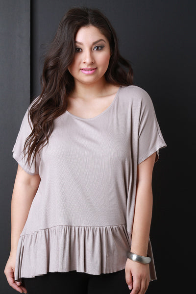 Rib Knit Short Sleeve Peplum Top