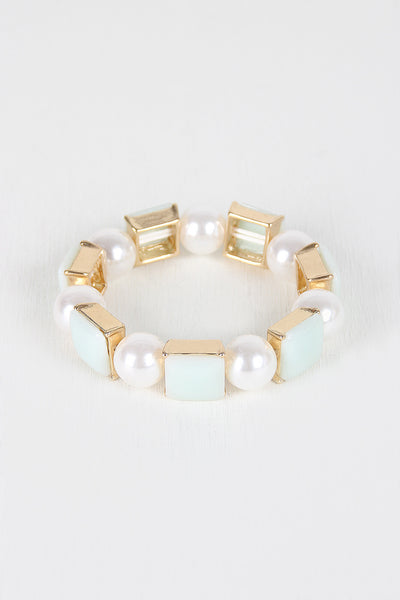 Faux Pearl And Square Bracelet