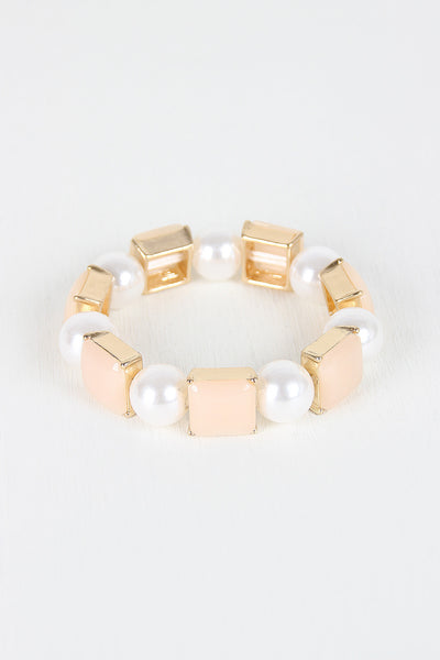 Faux Pearl And Square Bracelet