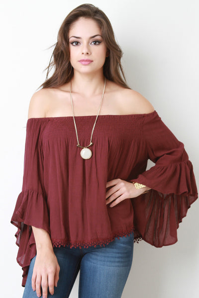 Off-The-Shoulder Bell Sleeve Peasant Blouse