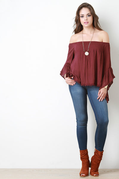 Off-The-Shoulder Bell Sleeve Peasant Blouse