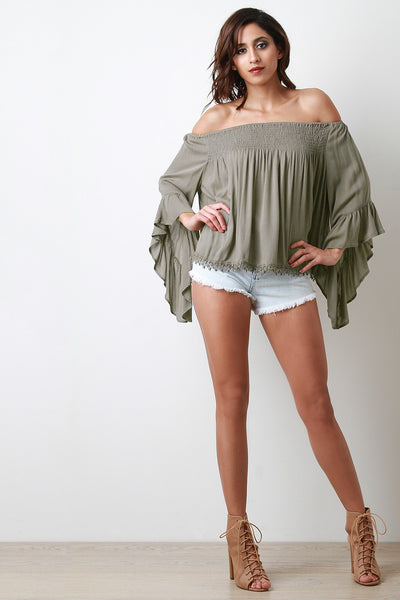 Off-The-Shoulder Bell Sleeve Peasant Blouse