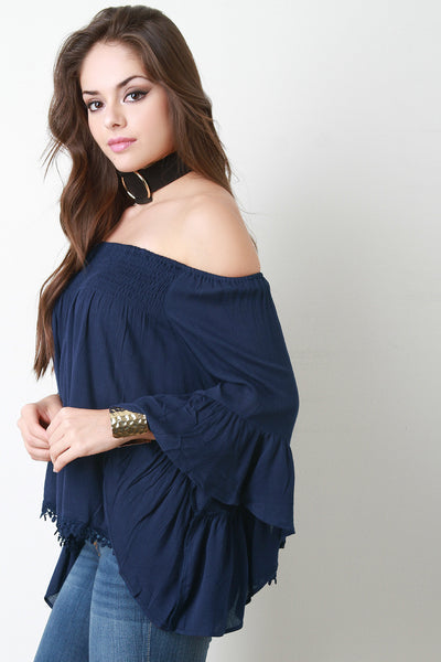 Off-The-Shoulder Bell Sleeve Peasant Blouse