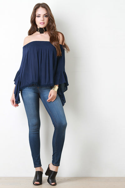 Off-The-Shoulder Bell Sleeve Peasant Blouse