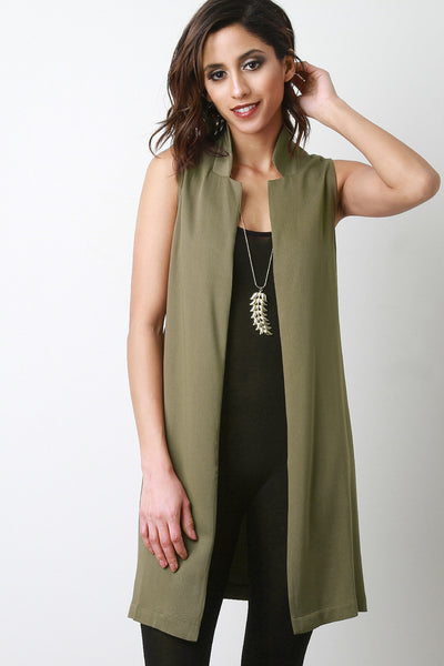 Open Front Notch-Collar Side Slit Vest Jacket