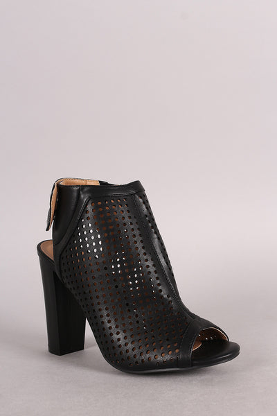 Bamboo Perforated Peep Toe Chunky Mule Heel