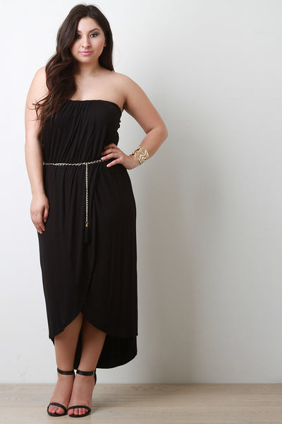 Strapless Asymmetrical Hem Maxi Dress