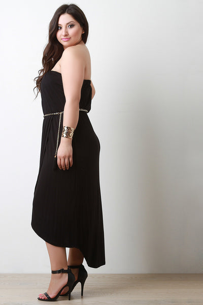 Strapless Asymmetrical Hem Maxi Dress