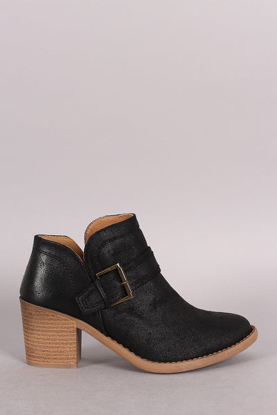 Qupid Buckled Cowgirl Chunky Heeled Booties