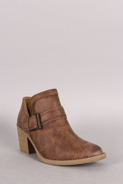 Qupid Buckled Cowgirl Chunky Heeled Booties