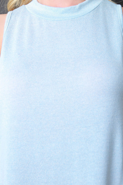 Two Tone High Low Sleeveless Mock Neck Top