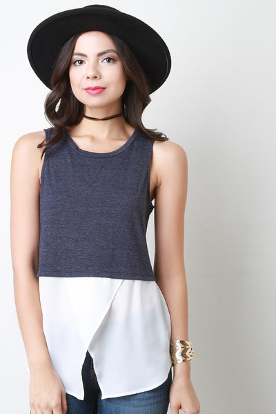 Asymmetrical Two Tone Sleeveless Top