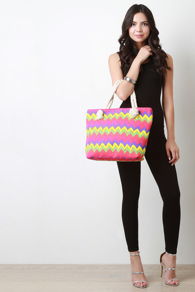 Colorful Chevron Braided Strap Tote Bag