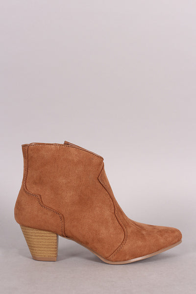 Qupid Suede Pointy Toe Chunky Heeled Booties