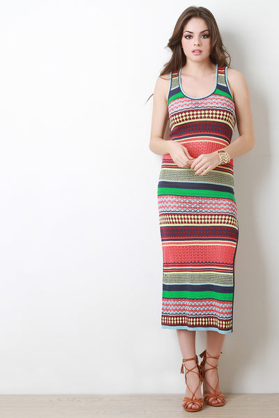 Stripe Pattern Knit Maxi Dress