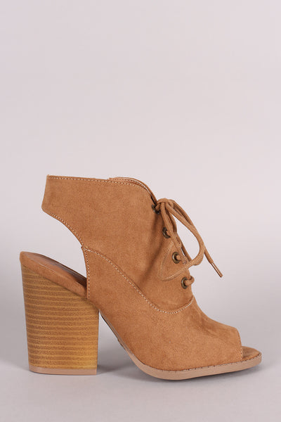 Qupid Suede Cutout Chunky Heeled Booties