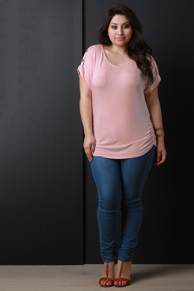 Round Neck Button Accent Top