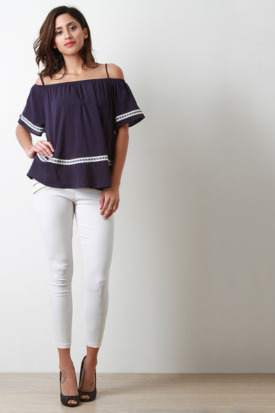 Short Sleeve Off Shoulder Peasant Top