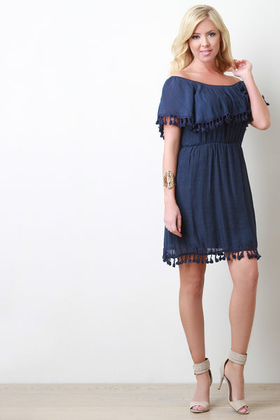 Tassel Ruffle Off-The-Shoulder Dress