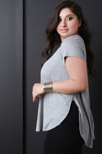 Ribbed Knit Round Neck Tunic Top