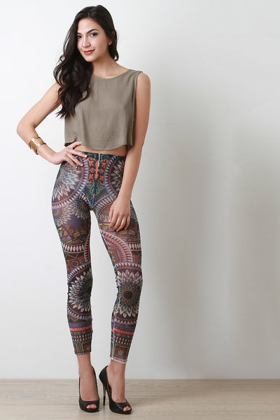 Semi-Sheer Tribal Print Mesh Leggings