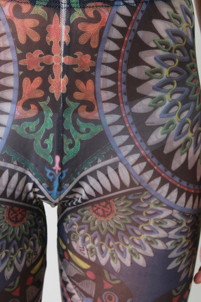 Semi-Sheer Tribal Print Mesh Leggings