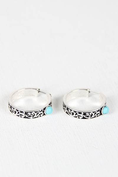 Filigree Hoop Turquoise Stone Earrings