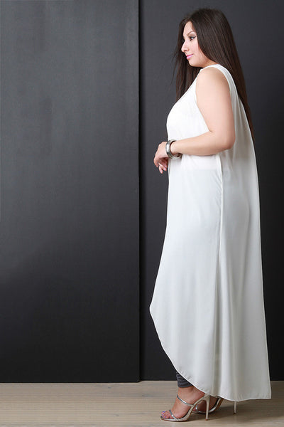 Semi-Sheer Surplice Slit Maxi Top