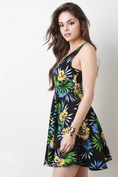 Floral Print Sleeveless Skater Dress