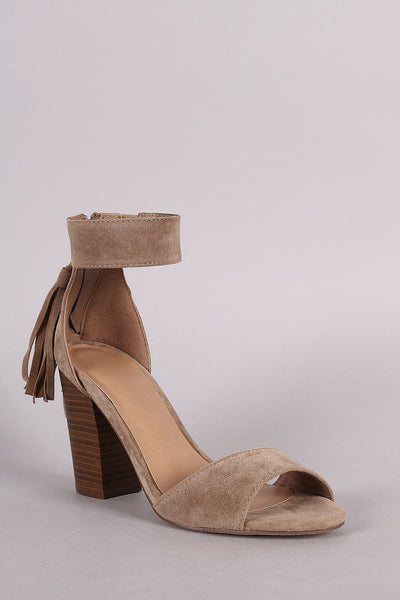 Breckelle Suede Tassel Ankle Cuff Chunky Heel