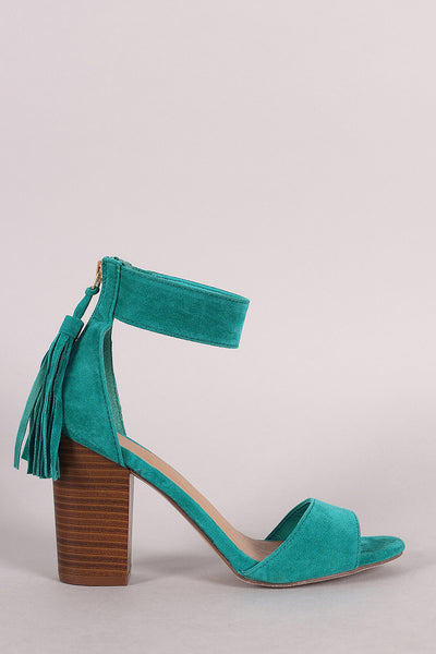 Breckelle Suede Tassel Ankle Cuff Chunky Heel