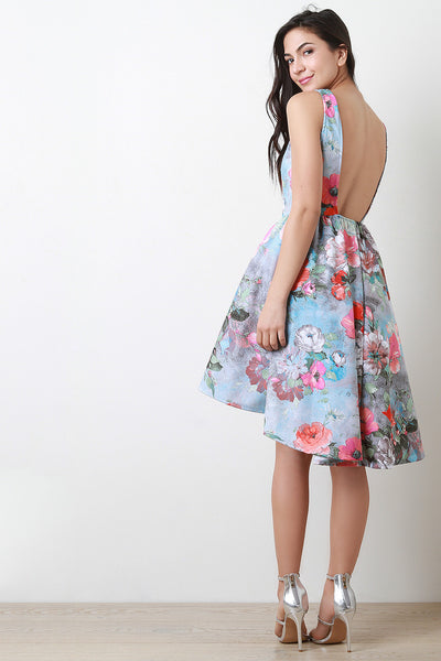 Floral Open Back High Low Hem Dress