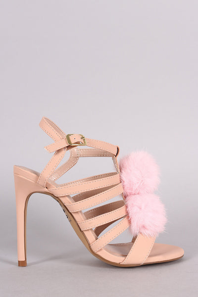 Shoe Republic LA Nubuck Strappy Pom Pom Stiletto Heel