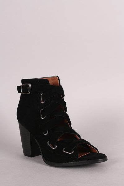 Combat Corseting Laces Peep Toe Booties