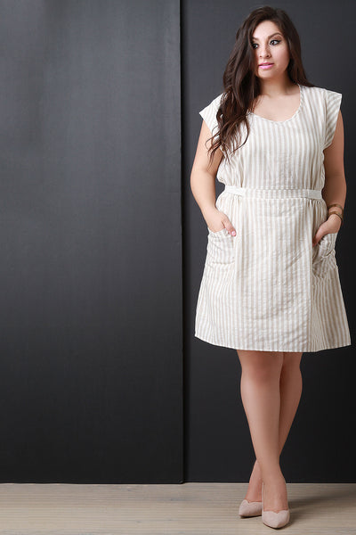 Relaxed Pinstripe Short Sleeve Dress