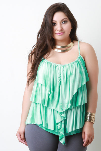 Tie Dye Tiered Ruffle Sleeveless Top