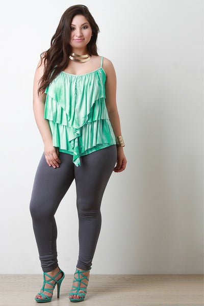 Tie Dye Tiered Ruffle Sleeveless Top