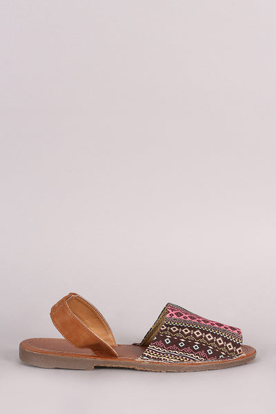 Aztec Print Slingback Flat Sandal